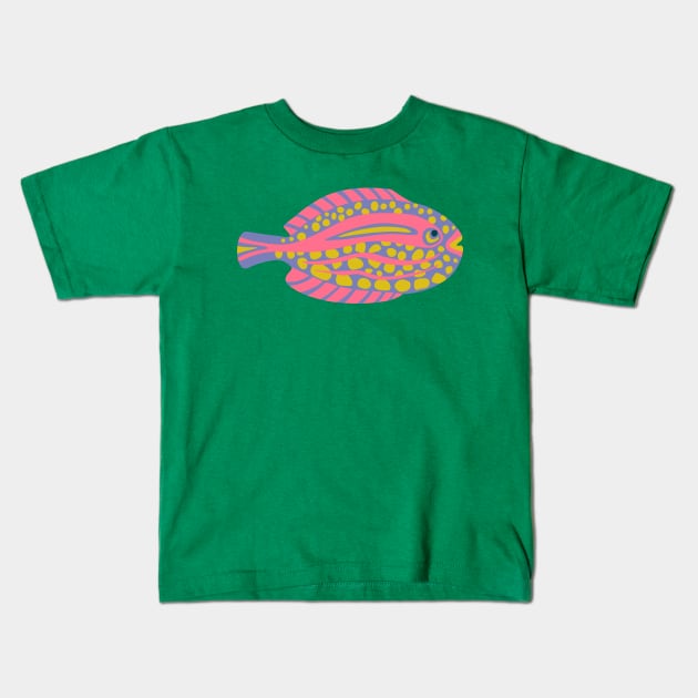 TROPICAL ZONE SINGLE SPOTTED FISH Coral Reef Undersea Ocean Sea Creatures in Bright Pink Purple Yellow on Green - UnBlink Studio by Jackie Tahara Kids T-Shirt by UnBlink Studio by Jackie Tahara